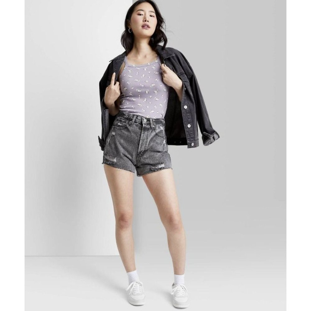 NWT Wild Fable Women's Super-High Rise Cut-Off Jean Shorts, Gray, 12
